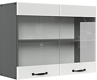 Vicco Küchenglasschrank R-Line, Glashängeschrank, Weiß Landhaus/Anthrazit, 80 cm