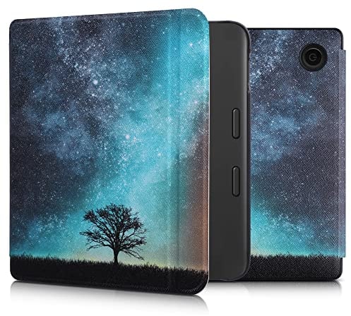 kwmobile Klapphülle kompatibel mit Tolino Vision 6 Hülle - eReader Case - Galaxie Baum Wiese Blau Grau Schwarz