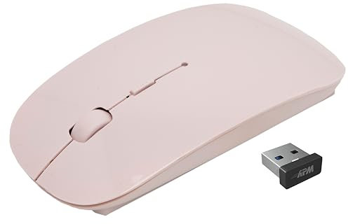 APM Ratón Rosa Inalámbrico, 2.4 GHz, Color Pastel, Receptor USB, Ambidiestro, dpi Ajustables 800/1200/1600, Pilas Incluidas, Compatible con PC Mac Ordenador portátil, 100400