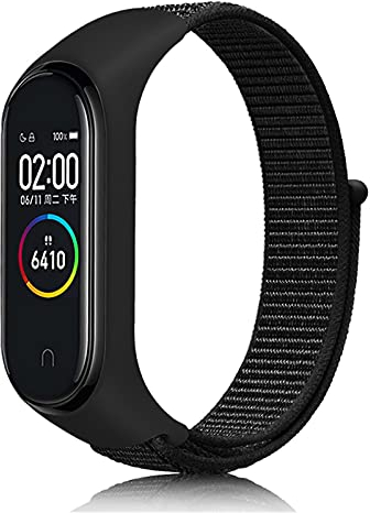 HYKEJI Nylon Solo Loop Armband Kompatibel mit Xiaomi Mi Band 6/Mi Band 5/Mi Band 4/Mi Band 3, Nylon Armbänder Uhrenarmband Sport Ersatzband für Xiaomi Mi Band 6/5/4/3 (Schwarz)