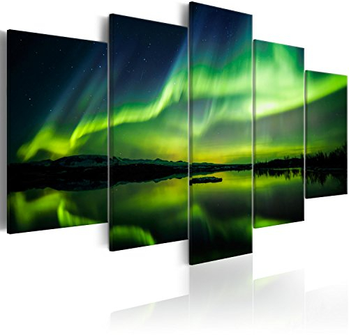 murando - Wandbilder XXL Polarlicht 150x75 cm - Vlies Leinwandbild 5 Teilig Kunstdruck modern Wandbilder XXL Wanddekoration Design Wand Bild - Nordlicht Island Nacht c-B-0290-b-o