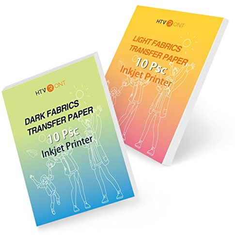 HTVRONT Wärmetransferpapier für TShirts – 20 Stück gemischtes helles und dunkles Transferpapier zum Aufbügeln, 21,6 x 27,9 cm, bedruckbares WärmetransferVinyl für Tintenstrahldrucker, langlebig und