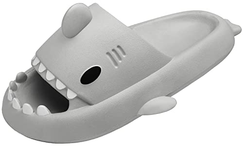 Ciabatte Squalo Estive Donna Uomo Pantofole da bagno Comode Ciabatta da Doccia Antiscivolo Sandali da Spiaggia e Piscina a Punta Aperta Shark Slides Slippers, Grigio, 38/39 EU