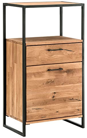 Lomadox Kommode Eiche massiv geölt, mit umlaufendem Metallrahmen, B/H/T: ca. 60/108/39 cm