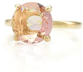 Round Crystal Morganite Ring - Erstaunliche Versprechen Ringe, Verlobungsringe für Frauen - Handgemachte Mode Gold Schmuck, Statement Schmuck, Geschenkschmuck für Damen