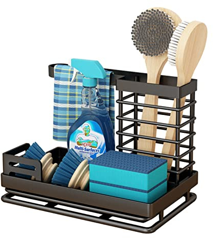 BROSEBEAQ Organizador Fregadero, Organizador de Fregadero de Acero Inoxidable, Cocina con Bandeja de Goteo, baño,Soporte para paños de