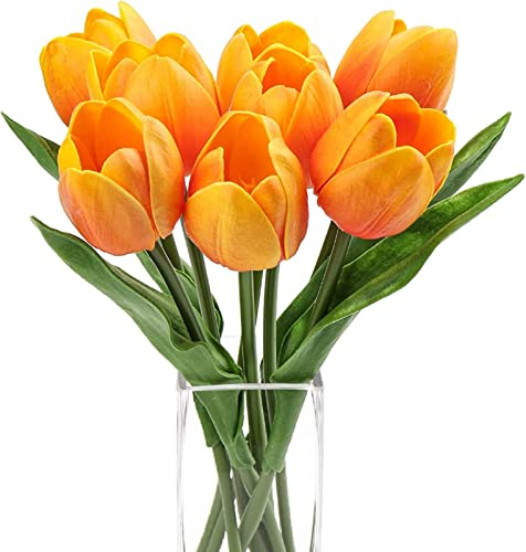 10pcs Künstliche Blumen Tulpe, Kunstblumen Latex Tulpen, PU Real Touch Latex Blumensträuße, Dekoration Für Hochzeitsdekoration Im Innen- Und Außenbereich, Küche, Büro, Café, Wohnkultur (Orange)