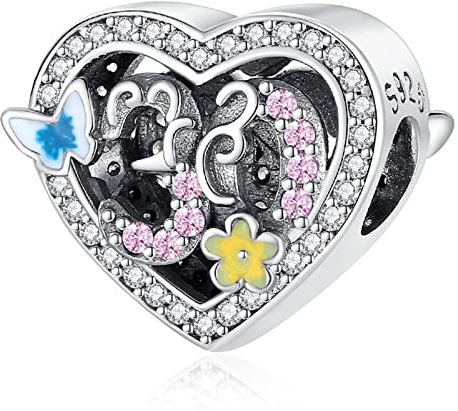 Annmors Charm 925 Perles En Argent Sterling 30 Years Love Birthday pouravec Zircone,Breloque Compatible pour Européen Bracelets Collier,fête mères Anniversaire Cadeau de Bijoux Noël pour les Filles