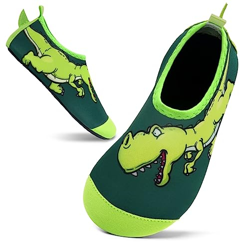Mabove Badeschuhe Kinder Schwimmschuhe Wasserschuhe Schnell Trocknend Strandschuhe Aquaschuhe Hüttenschuhe für Jungen Baby Beach Pool (Dunkelgrün Dinosaurier,13/13.5 UK Child,32/33 EU)