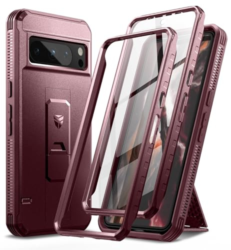 Dexnor Kompatibel mit Google Pixel 8 Pro Hülle【Doppelter Frontrahmen 】, Bumpershock Technology Fallschutz Robuste Telefonabdeckung Stoßfeste Schutzhülle mit Kickstand - Magic Red