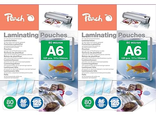 Peach Laminierfolien A6-80 mic - 125 pouches - glänzend - Premiumqualität für beste Laminierergebnisse - kompatibel mit Geräten aller Markenhersteller - PP580-04P (Packung mit 2)