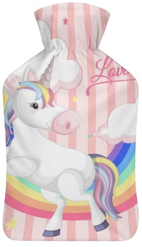 Einhorn Regenbogen Wärmflasche Mit Bezug Bettflasche Wärmflaschen Handwärmer Erwachsene Wärmebeutel 26.5X15.3cm