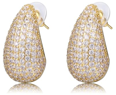 WillTen Goldene Ohrringe Damen, Dupes mit Kubischen Zirkonia, Gold Hoop Earrings Wassertropfen Tropfen Teardrop für Frauen