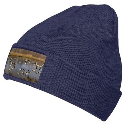 Luxuriöses Samt-Patch-Design, gestrickte Wollmütze, ideal für sportliche Aktivitäten und Outdoor-Aktivitäten, Jagd fliegende Wildenten, Einheitsgr��e