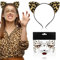 Karneval Leoparden Kostüm Damen Und Kinder Gesichtstattoo Face Art Sticker Katzenohren Haarreif, Ablösbare Gesicht Aufkleber, Temporäre Tattoos, Face Paint Für Fasching, Halloween, Kinder, Erwachsene
