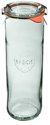 Weck Zylinderglas 600 ml 6 Stück | Glas mit Deckel, Dichtung und 2 Verschlüssen | Zum Einkochen von Konserven, Säften, luftdichtes Aufbewahren von trockenen Zutaten