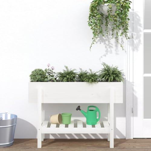 CIADAZ Hochbeet Weiß 101x30x69 cm Massivholz Kiefer, Palettenrahmen, Hochteich, Gemüsebeet, Kräuterregal Balkon, Blumenbeet, Kräuterspirale, Tomatenbeet, Pflanzhochbeet - 825241