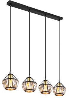 meineWunschleuchte Pendelleuchte 4-flammig mit Glaskristallen Metall Schwarz Gold, Breite 73cm