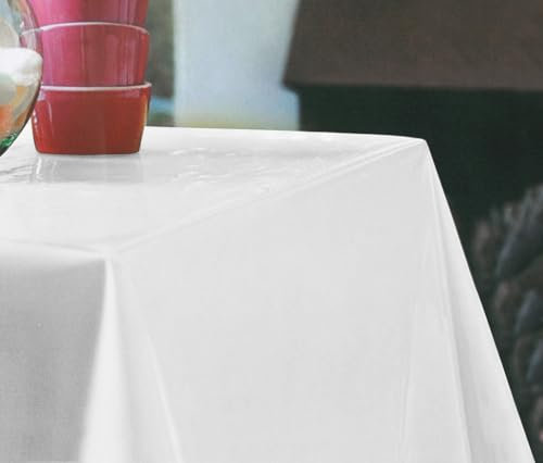 Brandsseller Lacktischdecke ca. Ø 160 cm Weiß für Innen und Außen mit Vliesrücken und Paspelband