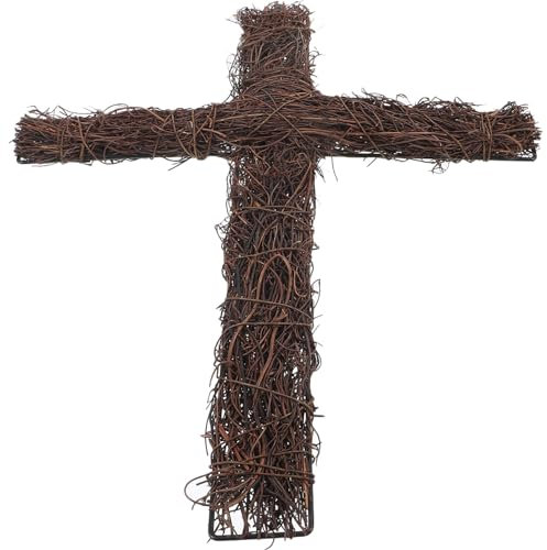DEARMAMY Croce in Rattan Ghirlanda Appesa Alla Porta Della Croce Ghirlanda Da Muro Segno Del Cortile Trasversale Ghirlanda Croce Decorativa Paletto Da All'aperto Artigianato