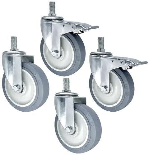 Lenkrollen Mit Gewinde Vorbau M14 M16 M20 × 30MM - Gummi Ersatz Rollen Ø 75 100 125mm Lenkrollen 2 Mit Bremsen, 2 Ohne Bremsen Rollen Für Möbel Für Küchenwagen, Werkbank, DIY