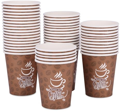 NUZEKY Paper Coffee Cups: 50 Pack 8oz Strong Disposable Coffee & Tea Cups Recyclable Hot Drink Cups - Lightweight Coffee, Chocolate, Elegant Paper Cups for Party, Camping, Picnic, Travel - Teacups