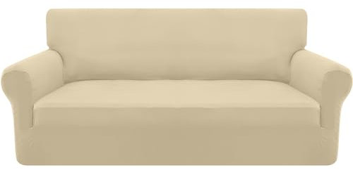 Granbest Strecken Sofabezug 3 Sitzer Superweich Elasthan Sofaüberwurf für Hunde Haustier Couchbezug Möbelschutz mit Elastischen Boden (3 Sitzer, Khaki)