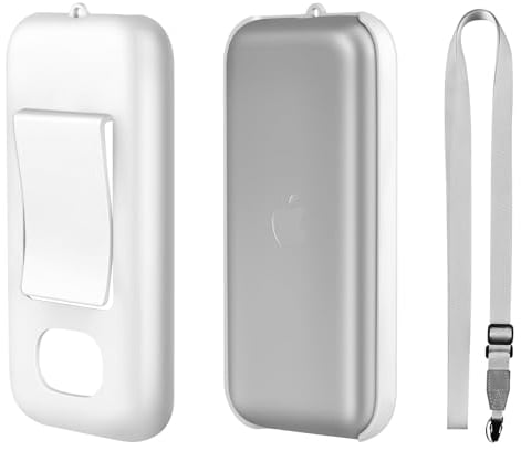 Amazear Akkuhalterung für Apple Vision Pro, tragbare Vision Pro Akku Zubehörtasche mit Gürtelclip und Cross-Body Strap, Apple VR Headset Akku-Schutzhülle (Weiß)