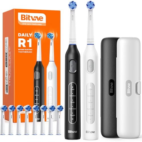 Bitvae Lot de 2 brosses à dents électriques rotatives pour adultes et enfants, 8 têtes de brosse, autonomie de la batterie de 60 jours, 5 modes de brosse à dents électrique avec minuterie intelligente
