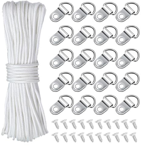 20m*3mm Picture Hanging Cord, Picture Hanging String, Picture Wire Hanging with 20 Hanging Hooks and 20 Screws, Suitable for Hanging Signs Mirrors Paintings Clocks Pictures Photo Frames