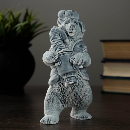 Decorative Bear with Samovar Figurine - 5.7 in Interior Marble Chips Statue, Animal Souvenir for Home Decor, Unique Russian Gift, Collectible Home Ornament