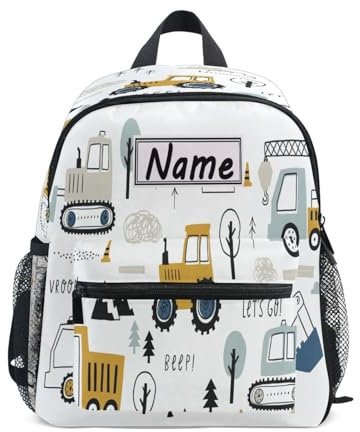 Ksajwzf Sac personnalisé pour enfants camion tracteur, pelleteuse, pour filles et garçons, nom personnalisé mignon voitures préscolaires sacs à livres pour garderie