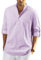 Enlision Maglietta Lino Uomo Casual Collo Coreana Primavera Autunno Manica Lunga Hawaiana Camicia Mare Uomo Viola Chiara per Interni, Lavoro e Viaggie XL