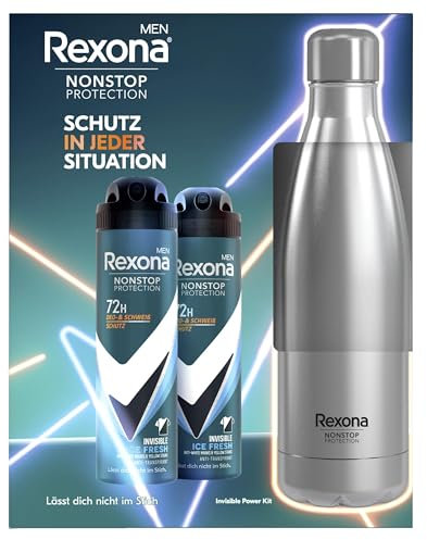 Rexona Men Geschenkset Invisible Ice Fresh Pflegeset mit 2x Deodorant und Wasserflasche (2x 150 ml)
