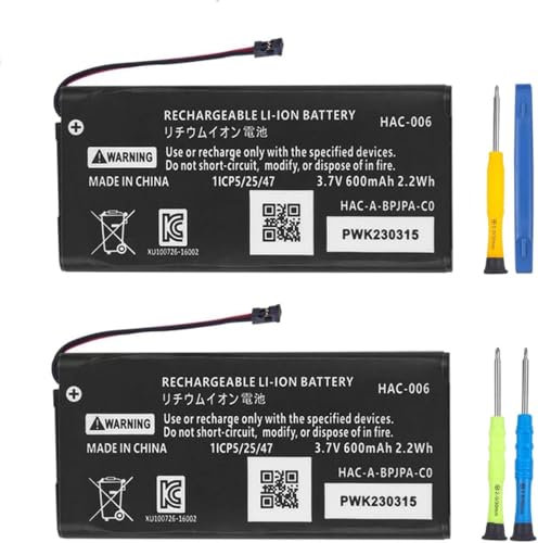 FLSTOR HAC-006 Battery, 2 Packs 600 mAh Battery Replacement for Nintendo Switch HAC-015 HAC-016 Joy Con L/R Controller, with Repair Tool Kit