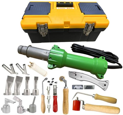 1600W Pistola de Soldadura Térmica Soldadora de Plástico Soldadora de Aire Caliente Barra, con Varias Boquillas de Soldadura, Luz Led, Rodillo de Costura De Silicona Y Rodillo de Costura De Latón