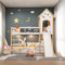 MODUDY Letto 90 x 200 cm con scivoli, letto a castello per bambini con scivoli, lavagna, barriera per letto, letto a soppalco a 2 posti, letto capanna per bambini, bianco