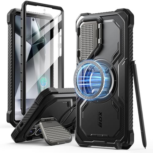 i-Blason Armorbox für Samsung Galaxy S25 Ultra Hülle Magsafe mit Kameraschutz Bumper Case 360 Grad Handyhülle Robust Schutzhülle mit Displayschutz und Ständer für Galaxy S25 Ultra 2025 (Schwarz)