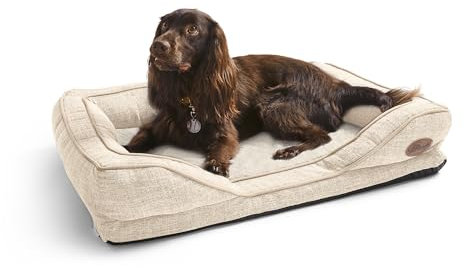 Silentnight Orthopaedic Dog Bed - Cosy Comfortable Pet Bed with Ergonomic Foam Body & Head Support - Super Soft Faux Fur & Sturdy Woven Removable Washable Cover, Non-Slip Base, Large 69x95cm, Natural