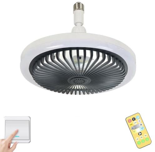 Mithui ju 2-in-1 LED Ceiling Fan Light with Remote - Mini Fan & E27 Fixture, 3 Speeds & 3 Color Temperatures (White/Warm/Yellow), Quiet Bedroom Ceiling Fan Light for Home/Office (Dark Grey)