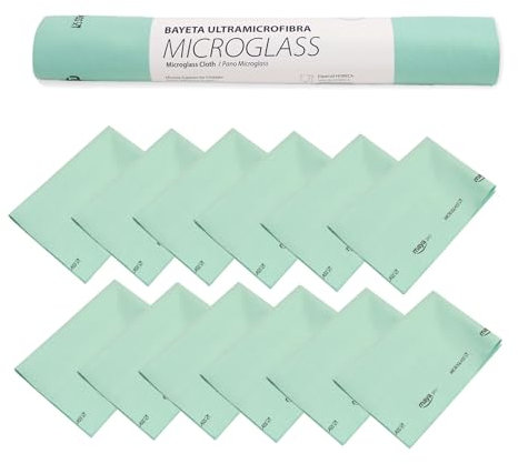 Maya Bayeta Microglass con Precorte. Especial para Vajillas y Cristales. No Deja Marcas. Muy Absorbente y de Secado Rápido. 100% Microfibra. Rollo de 12 Unidades (Verde)