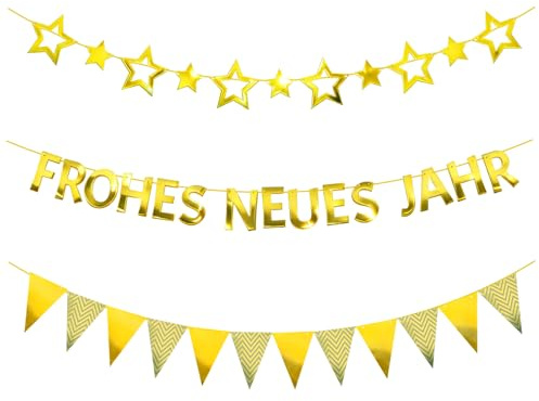 HUKUMA Silvester Deko 2026 Neujahrs Dekoration, 2026 Neujahr Banner SilvesterGirlande, Happy New Year Banner Girlande, Silvesterdeko Gold Für Neujahr Party Decoration Drinnen Draußen