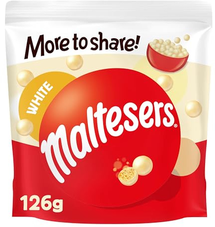 Maltesers White Chocolate Honeycomb Sharing Crispy Bites Delicious Bag 126g | Crispy Honeycomb White Chocolate Bites, Delicious Sharing Sweets, Ideal for Family Treats, Tasty Snacks & Chocolate Essential