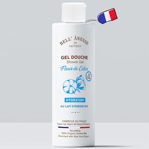 Gel douche Fleur de Coton au Lait d'Ânesse BIO 250 ml. Fabrication Française. Tous types de peau