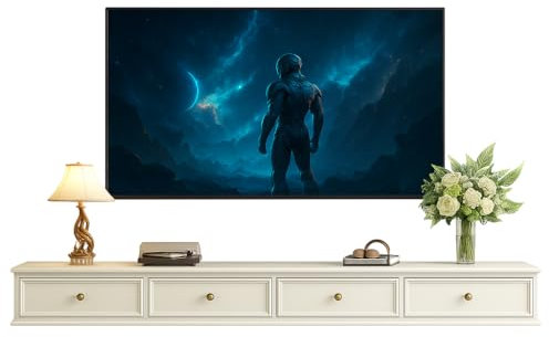 Mobile TV sospeso bianco stile americano - 180-240 cm - Mobile TV con 2 cassetti e 2 scomparti aperti, adatto per soggiorno e camera da letto (bianco, 200 cm)