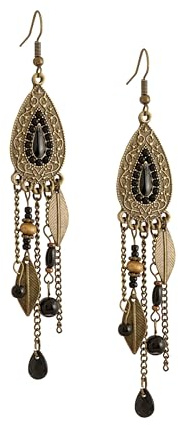 Hanary Ohrringe in Tropfenform, Bronze, Blatt-Anhänger, Metall, Boho-Chic-Stil, für Damen