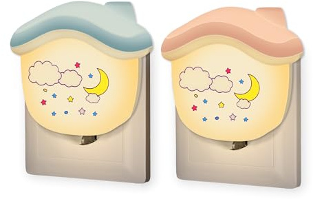 Wetry Luz Bebé Nocturna Enchufe Automático, Casita, 2 Piezas | Sensor crepuscular, habitación infantil, pasillo, escaleras