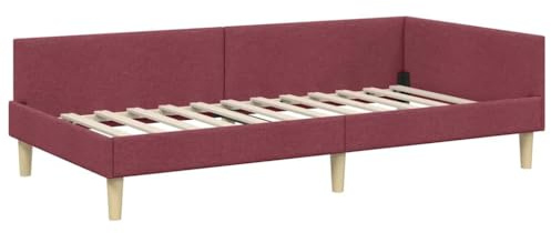 vidaXL Corner Bed Frame Other with Headboard Wine red 90 x 190 cm, Contemporary Corner Bed Frame, Adjustable Headboard, Durable Polyester Material, Space Saving Stylish Bedding Solution