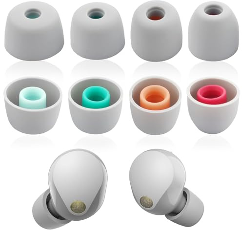 4 Paar Weichem Silikon-Ohrstöpsel, rutschfeste, Kompatibel mit Sony WF-1000XM5, WF-1000XM4, WF-1000XM3, WF-C700N, WF-XB700, WF-C500, Geräuschreduzierende Sport-Eartips, 4 Größen (XS/S/M/L), Grau