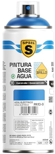 SPSIL Pintura Spray Base Agua Azul Electrico 400ml - Sin Olor, para Madera, Plástico, Metal y Automóvil - Acabado Profesional, Secado Rápido y Ecológica